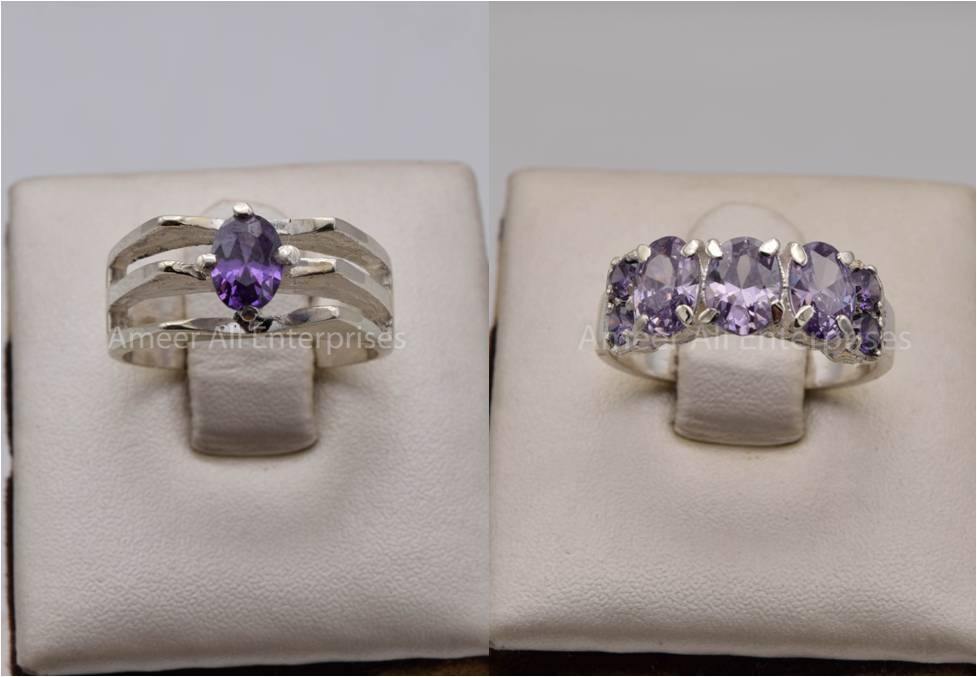 Silver Couple Rings: Pair 117,  Stone: Zircon - AmeerAliEnterprises