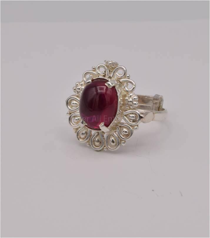 AAE 2538 Chandi Ring 925, Stone: Irani Poota Yaqoot - AmeerAliEnterprises