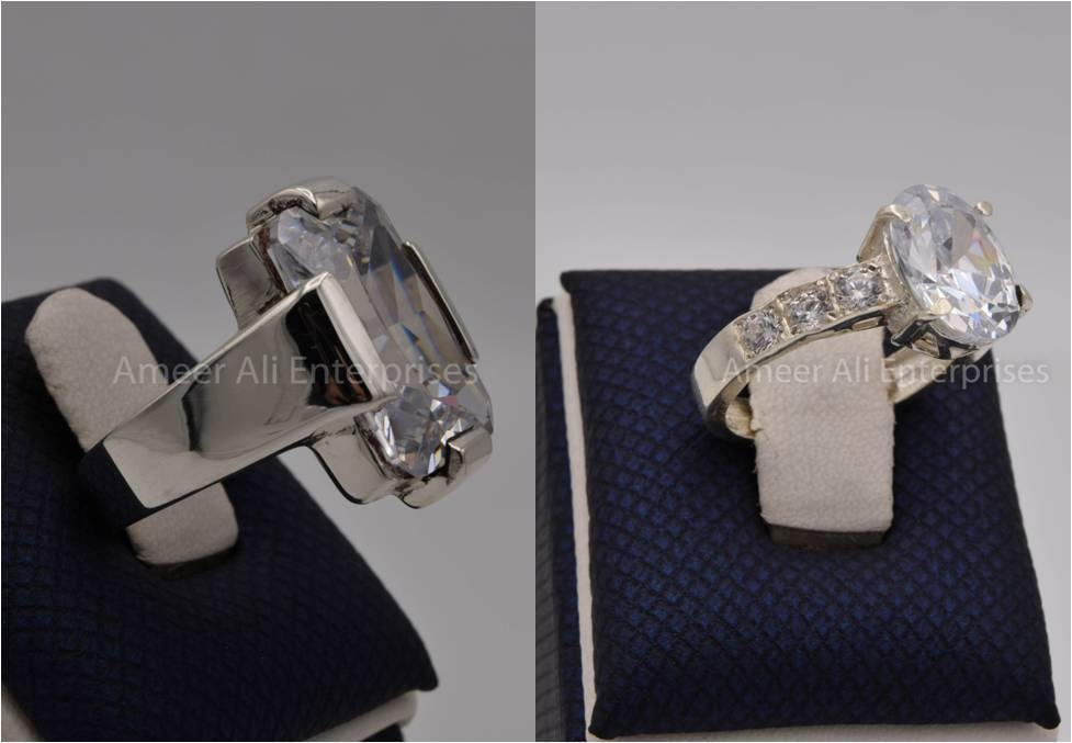 Silver Couple Rings: Pair 79,  Stone: Zircon - AmeerAliEnterprises