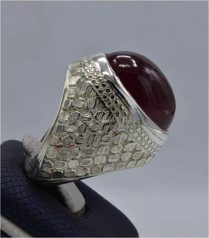 AAE 5831 Chandi Ring 925, Stone: Irani Poota Yaqoot - AmeerAliEnterprises