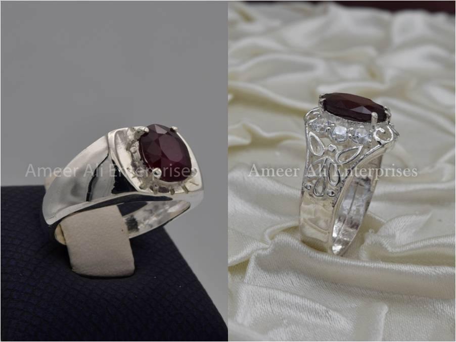 Silver Couple Rings: Pair 70, Stone: Ruby (Yaqoot) - AmeerAliEnterprises