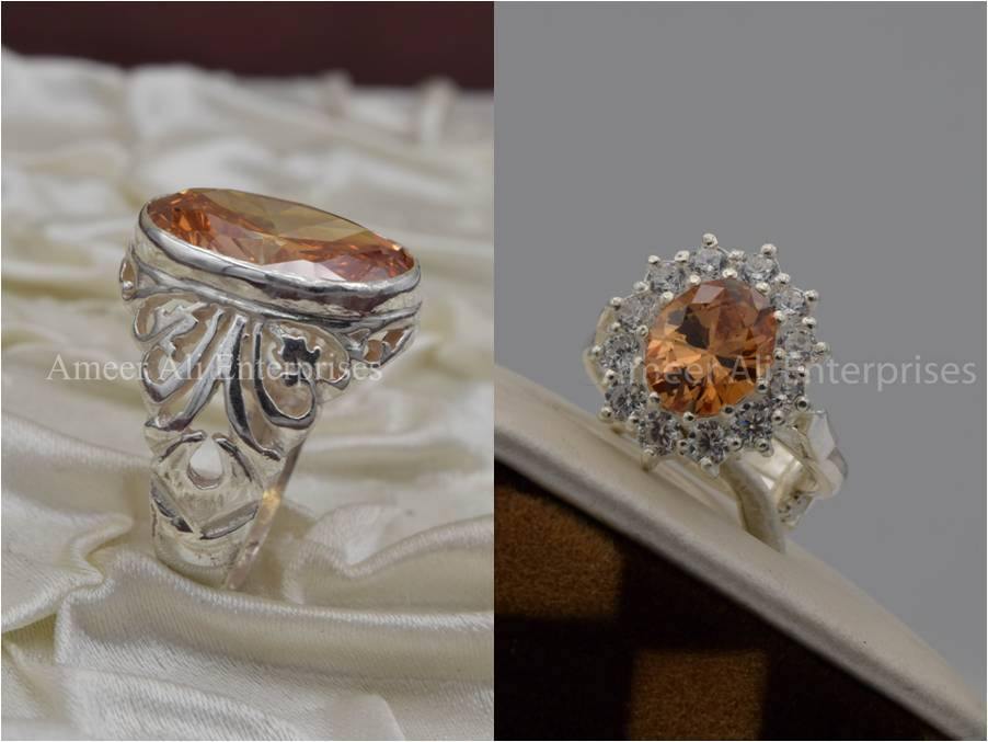 Silver Couple Rings: Pair 37,  Stone: Zircon - AmeerAliEnterprises