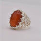 AAE 2463 Chandi Ring 925, Stone: Red Aqeeq - AmeerAliEnterprises