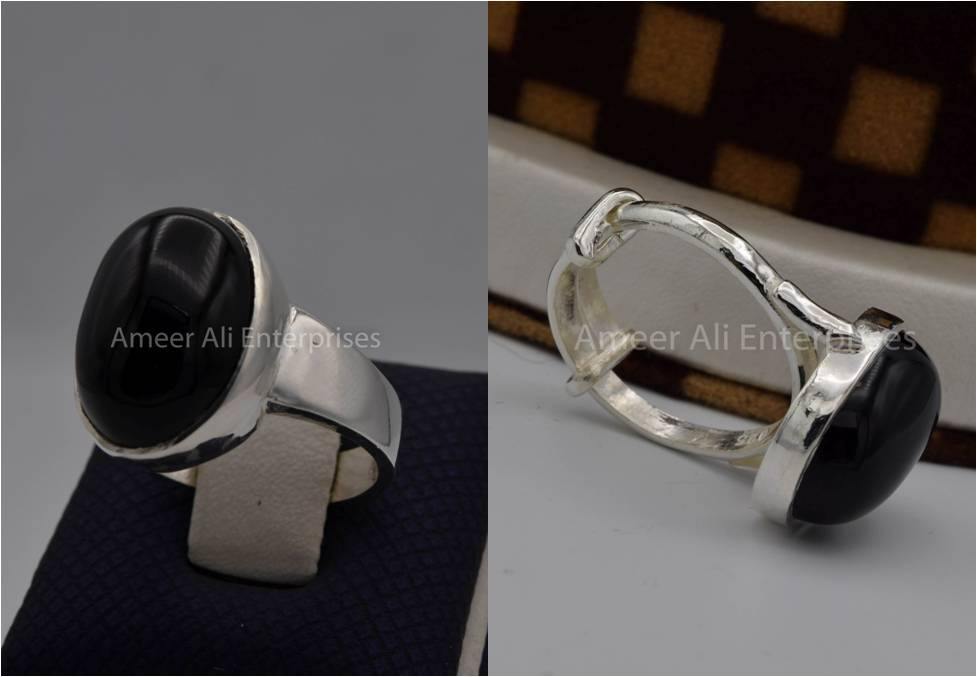 Silver Couple Rings: Pair 19,  Stone: Black Aqeeq (Agate) - AmeerAliEnterprises