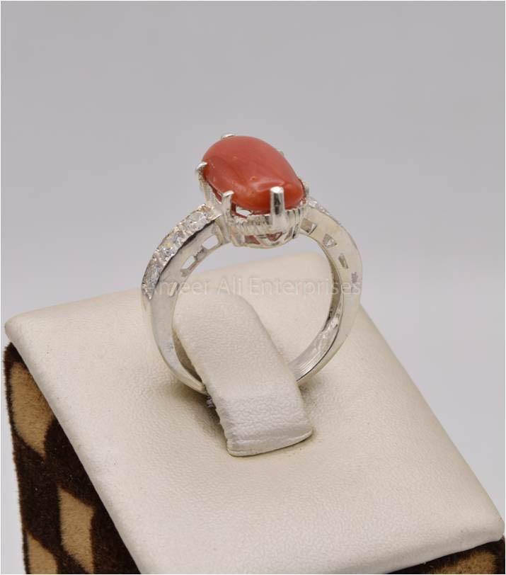 AAE 2503 Chandi Ring 925, Stone: Marjan (Coral) - AmeerAliEnterprises