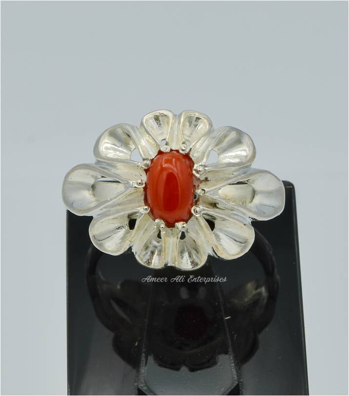 AAE 6272 Chandi Ring 925, Stone: Marjan (Coral)