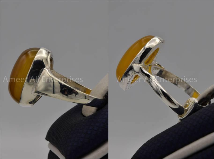 Silver Couple Rings: Pair 58, Stone: Yellow Aqeeq (Agate) - AmeerAliEnterprises