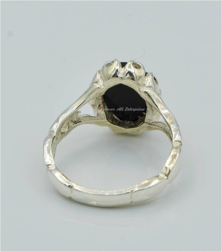 AAE 2319 Chandi Ring 925, Stone: Black Aqeeq