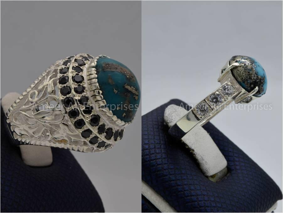 Silver Couple Rings: Pair 134,  Stone: Shajri Feroza - AmeerAliEnterprises