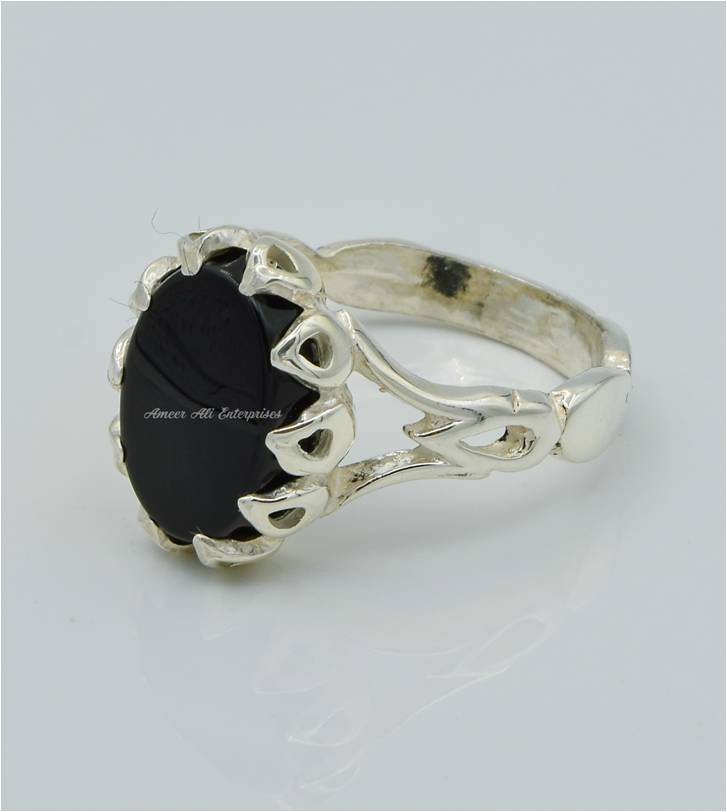 AAE 2319 Chandi Ring 925, Stone: Black Aqeeq