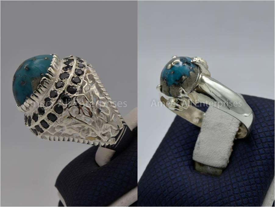 Silver Couple Rings: Pair 135,  Stone: Shajri Feroza - AmeerAliEnterprises