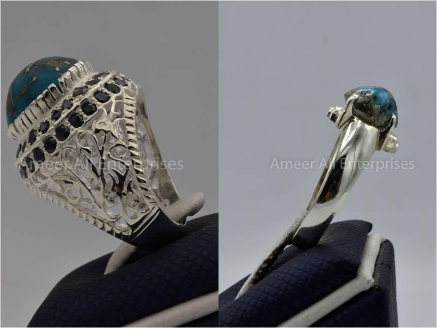 Silver Couple Rings: Pair 135,  Stone: Shajri Feroza - AmeerAliEnterprises