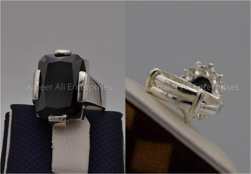 Silver Couple Rings: Pair 34,  Stone: Zircon - AmeerAliEnterprises