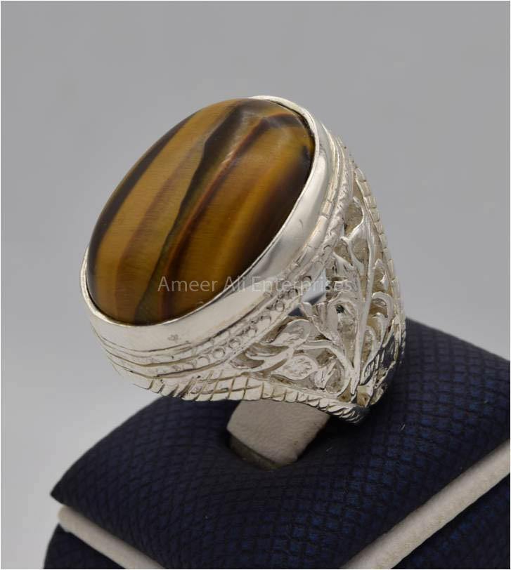 AAE 5566 Chandi Ring 925, Stone: Tiger's Eye - AmeerAliEnterprises