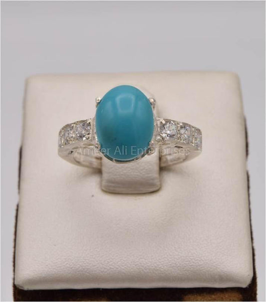 AAE 2504 Chandi Ring 925, Stone: Feroza (Turquoise) - AmeerAliEnterprises