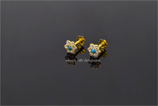 AAE 6919 Gold Ear Studs, Stone: Zircon & Feroza