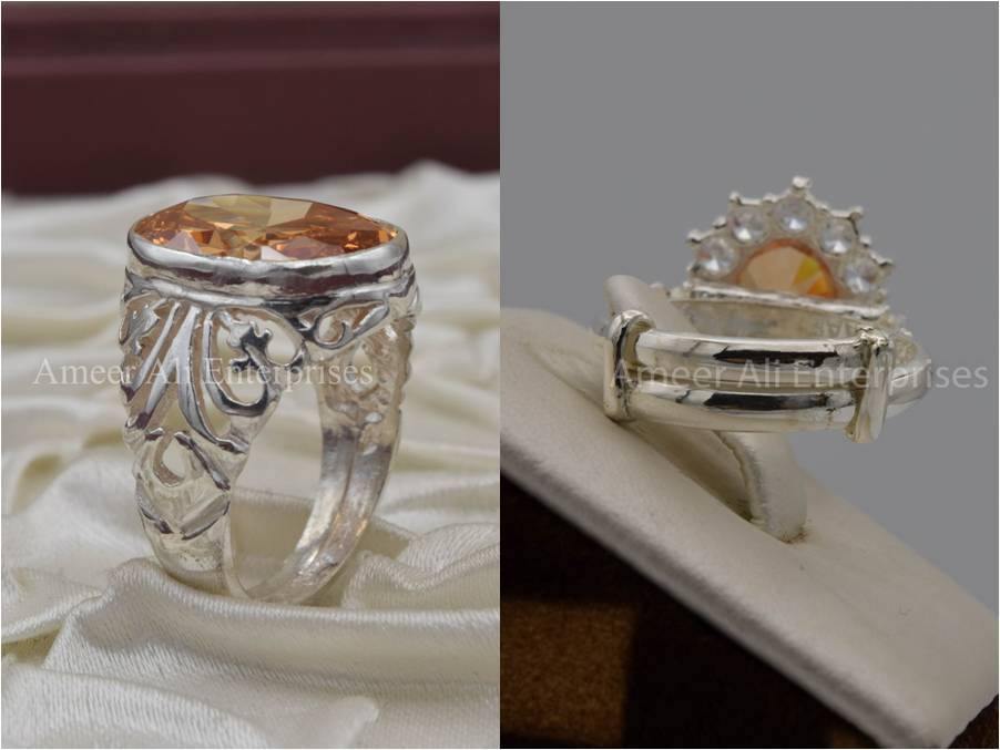 Silver Couple Rings: Pair 37,  Stone: Zircon - AmeerAliEnterprises