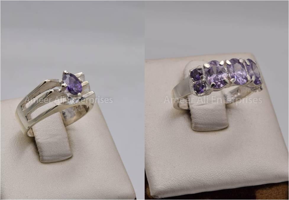 Silver Couple Rings: Pair 117,  Stone: Zircon - AmeerAliEnterprises