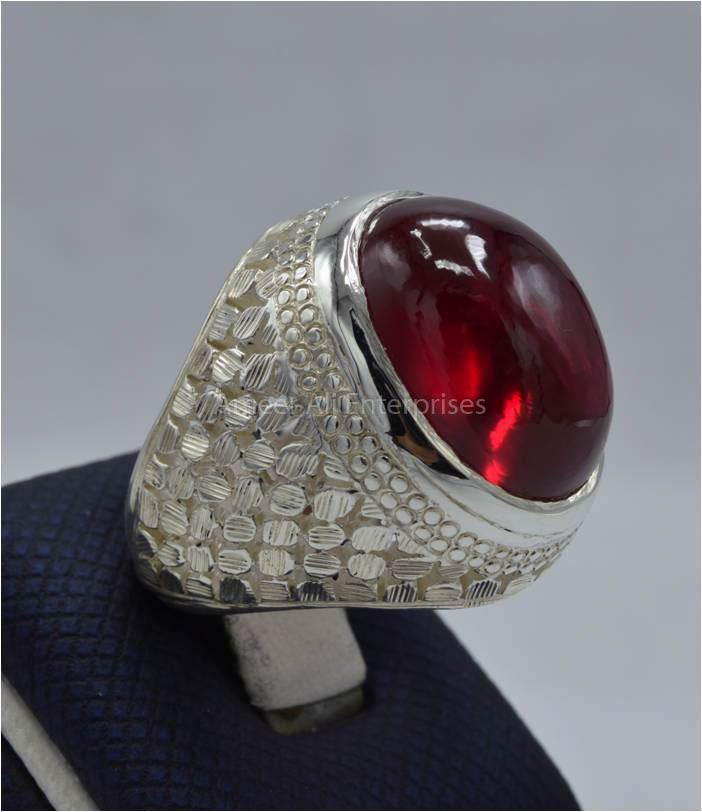 AAE 5831 Chandi Ring 925, Stone: Irani Poota Yaqoot - AmeerAliEnterprises