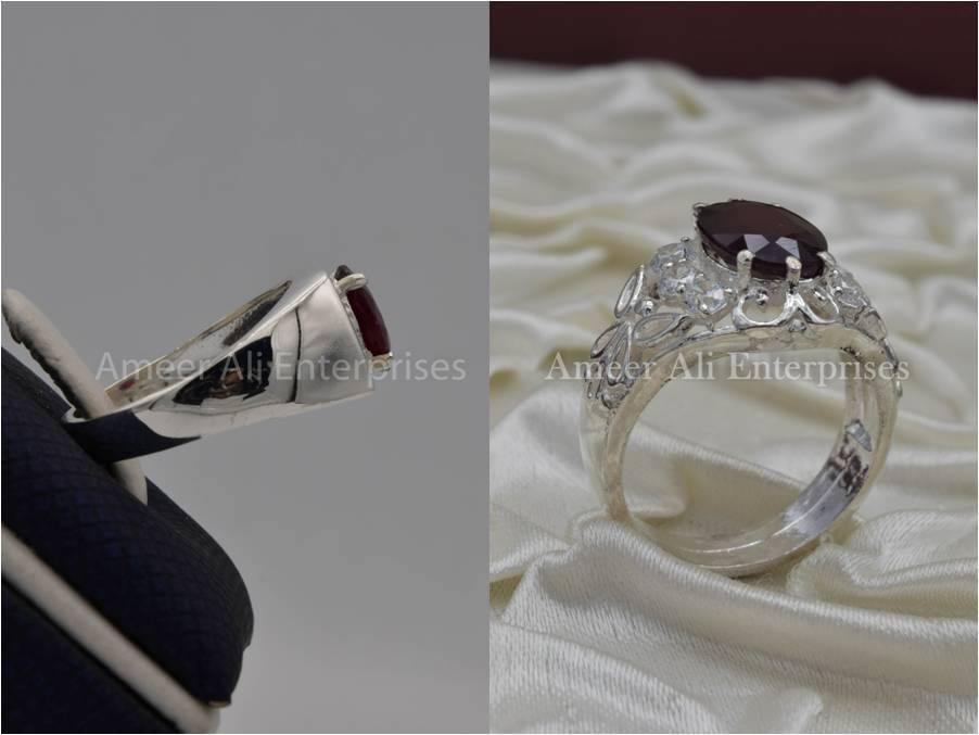 Silver Couple Rings: Pair 70, Stone: Ruby (Yaqoot) - AmeerAliEnterprises