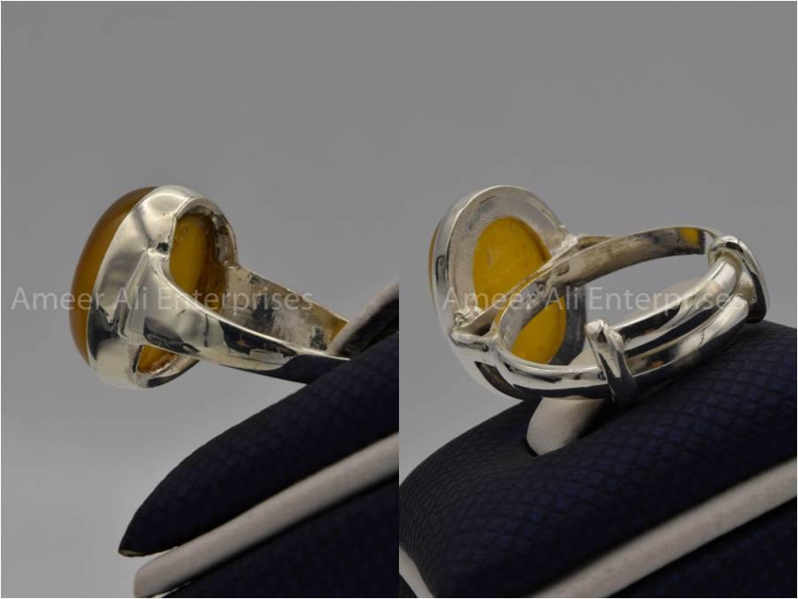 Silver Couple Rings: Pair 58, Stone: Yellow Aqeeq (Agate) - AmeerAliEnterprises