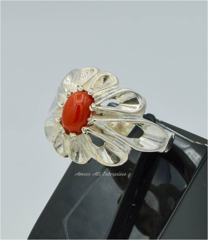 AAE 6272 Chandi Ring 925, Stone: Marjan (Coral)