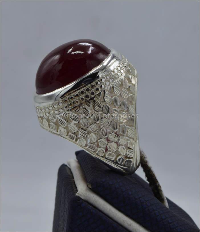AAE 5831 Chandi Ring 925, Stone: Irani Poota Yaqoot - AmeerAliEnterprises