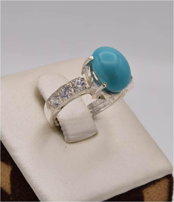 AAE 2504 Chandi Ring 925, Stone: Feroza (Turquoise) - AmeerAliEnterprises