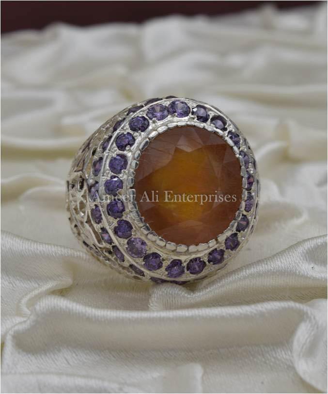 AAE 1121 Chandi Ring 925, Stone: Yellow Sapphire (Pukhraj) - AmeerAliEnterprises