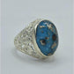 AAE 5904 Chandi Ring 925, Stone: Shajri Feroza (Turquoise) - AmeerAliEnterprises