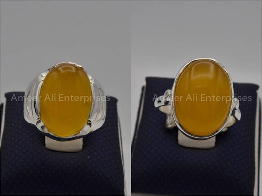 Silver Couple Rings: Pair 59, Stone: Yellow Aqeeq (Agate) - AmeerAliEnterprises