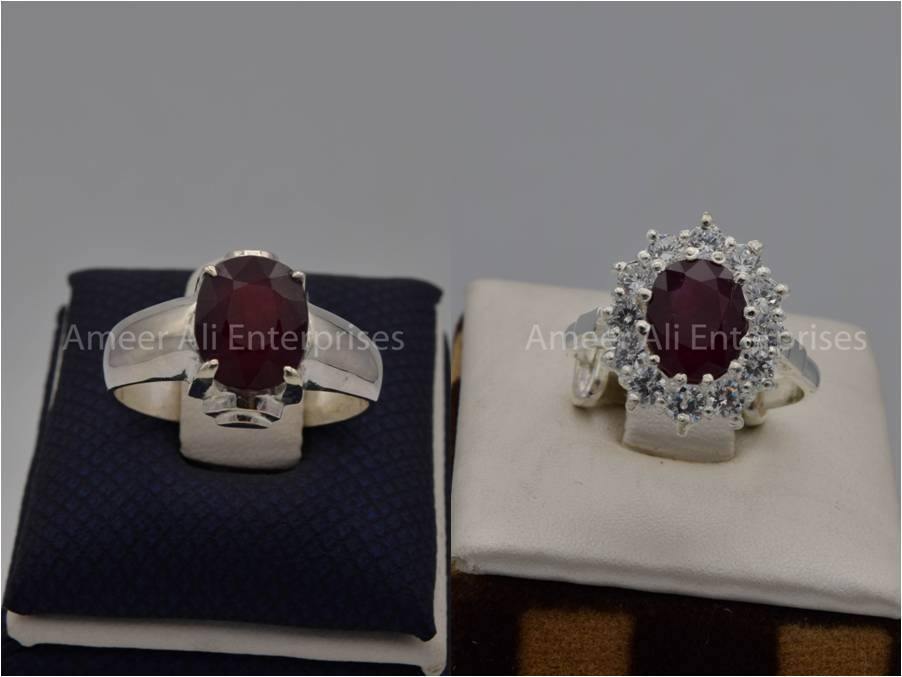 Silver Couple Rings: Pair 69, Stone: Ruby (Yaqoot) - AmeerAliEnterprises
