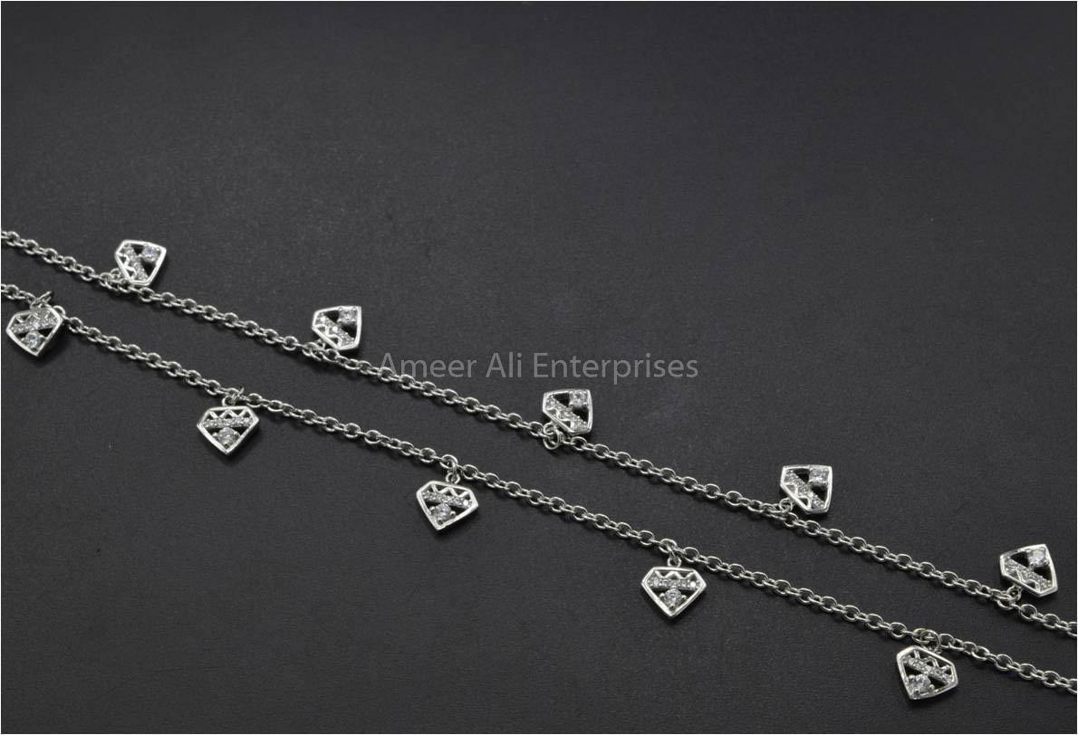 AAE 5924 Chandi Pazaib (Anklet) 925, Stone Zircon - AmeerAliEnterprises