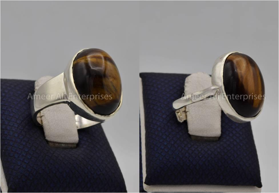 Silver Couple Rings: Pair 15, Stone: Tiger`s Eye - AmeerAliEnterprises