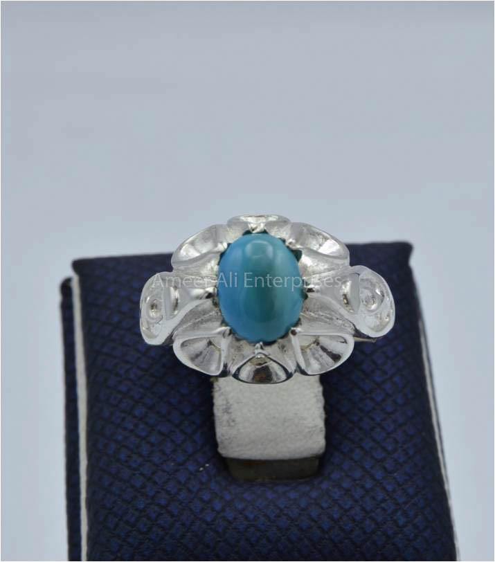 AAE 5796 Chandi Ring 925, Stone: Feroza - AmeerAliEnterprises