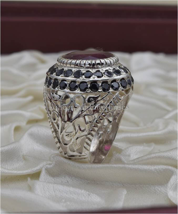 AAE 3919 Chandi Ring 925, Stone: Ruby (Yaqoot)