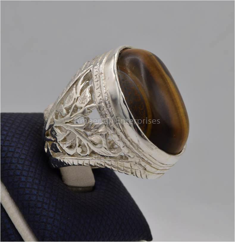 AAE 5566 Chandi Ring 925, Stone: Tiger's Eye - AmeerAliEnterprises