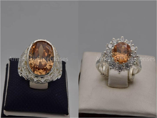 Silver Couple Rings: Pair 51,  Stone: Zircon - AmeerAliEnterprises