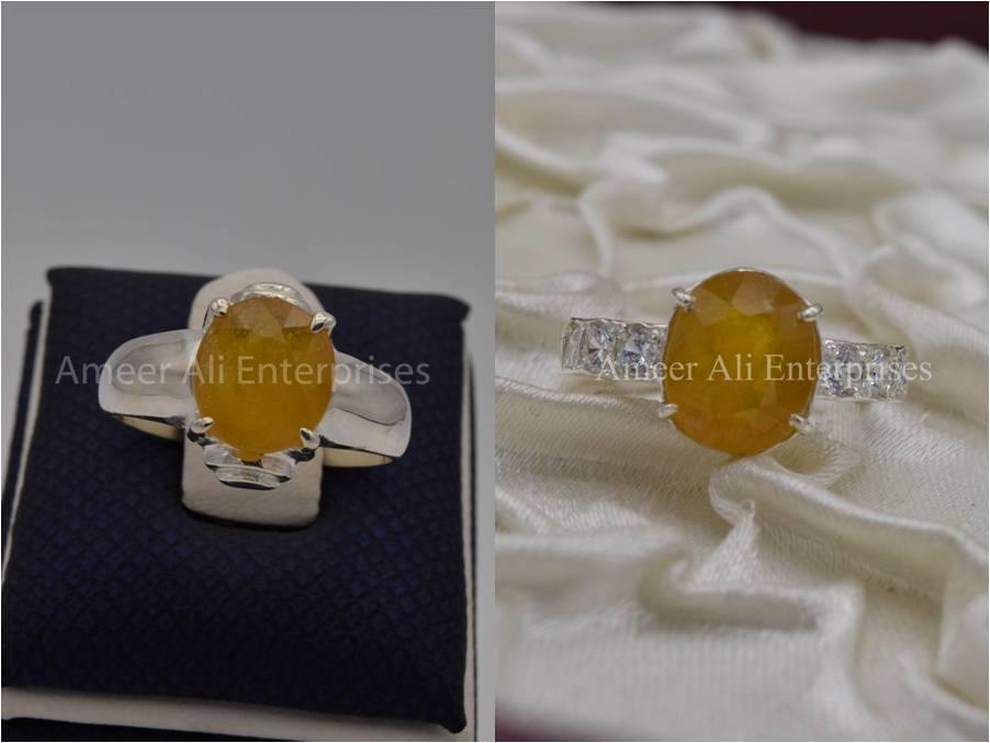 Silver Couple Rings: Pair 24,  Stone: Pukhraj (Yellow Sapphire) - AmeerAliEnterprises