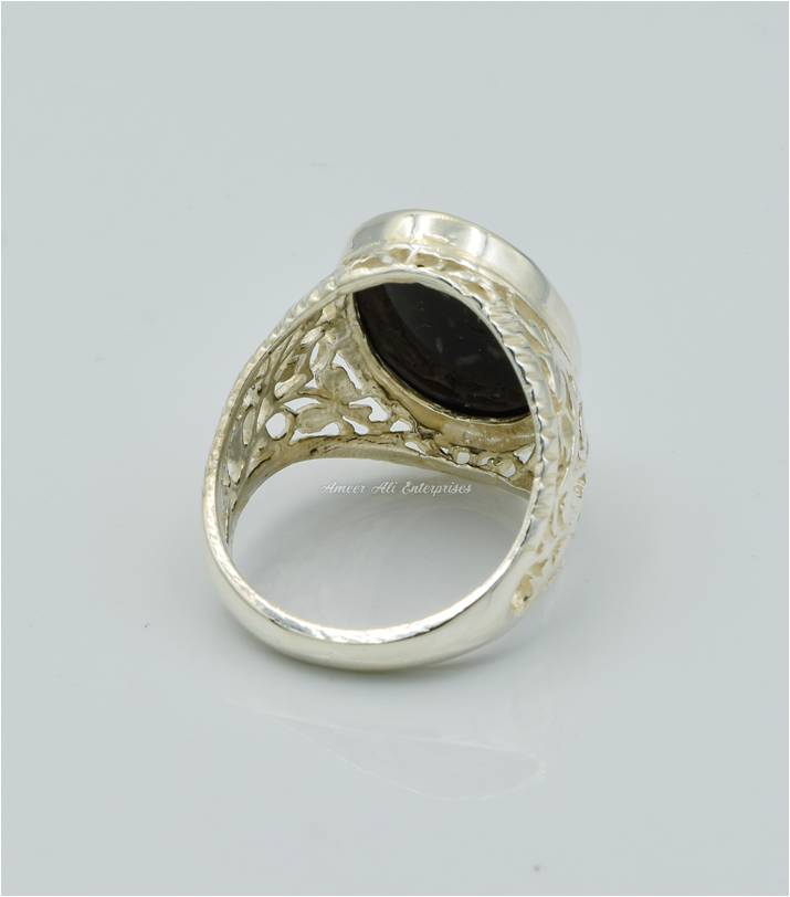 AAE 6639 Chandi Ring 925, Stone: Black Aqeeq