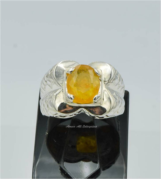AAE 6245 Chandi Ring 925, Stone: Pukhraj