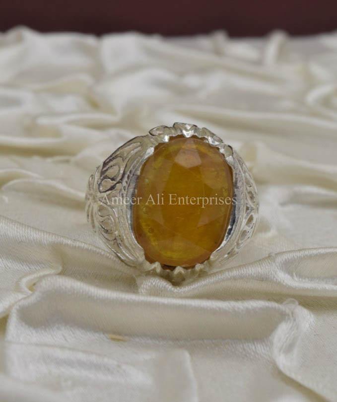 AAE 1855 Chandi Ring 925, Stone: Yellow Sapphire (Pukhraj) - AmeerAliEnterprises