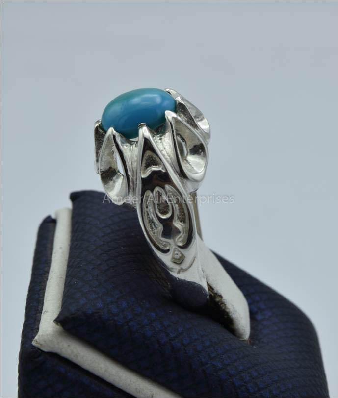 AAE 5796 Chandi Ring 925, Stone: Feroza - AmeerAliEnterprises