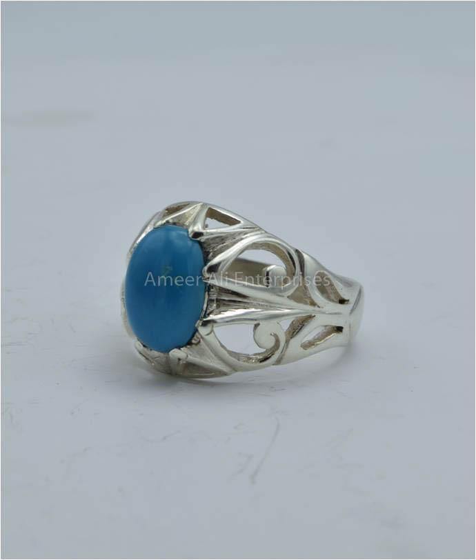 AAE 5793 Chandi Ring 925, Stone: Feroza - AmeerAliEnterprises