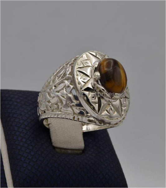 AAE 5567 Chandi Ring 925, Stone: Tiger's Eye - AmeerAliEnterprises