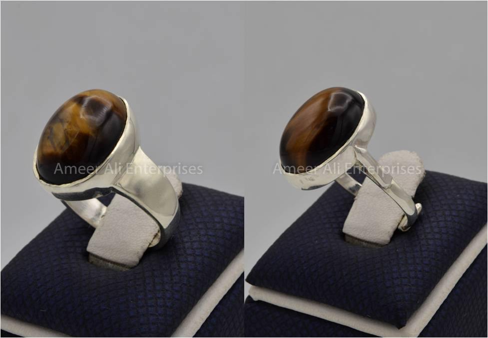Silver Couple Rings: Pair 15, Stone: Tiger`s Eye - AmeerAliEnterprises