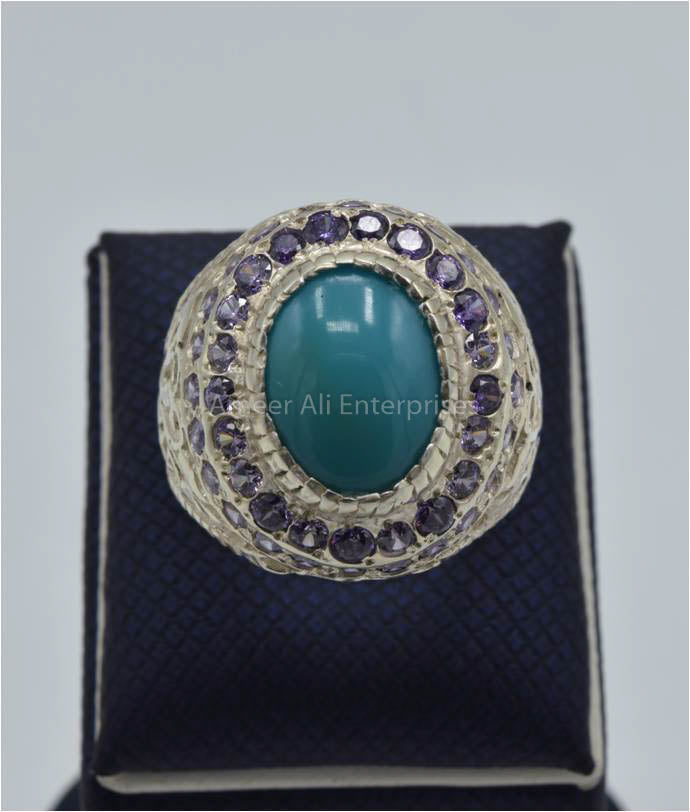 AAE 3413 Chandi Ring 925, Stone: Feroza (Turquoise)