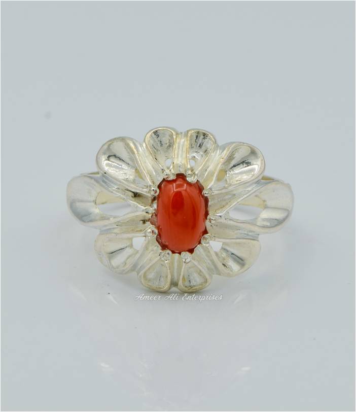 AAE 6272 Chandi Ring 925, Stone: Marjan (Coral)