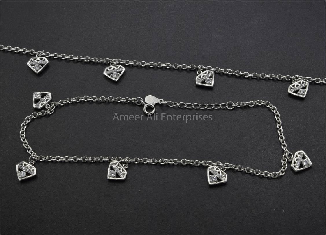 AAE 5924 Chandi Pazaib (Anklet) 925, Stone Zircon - AmeerAliEnterprises