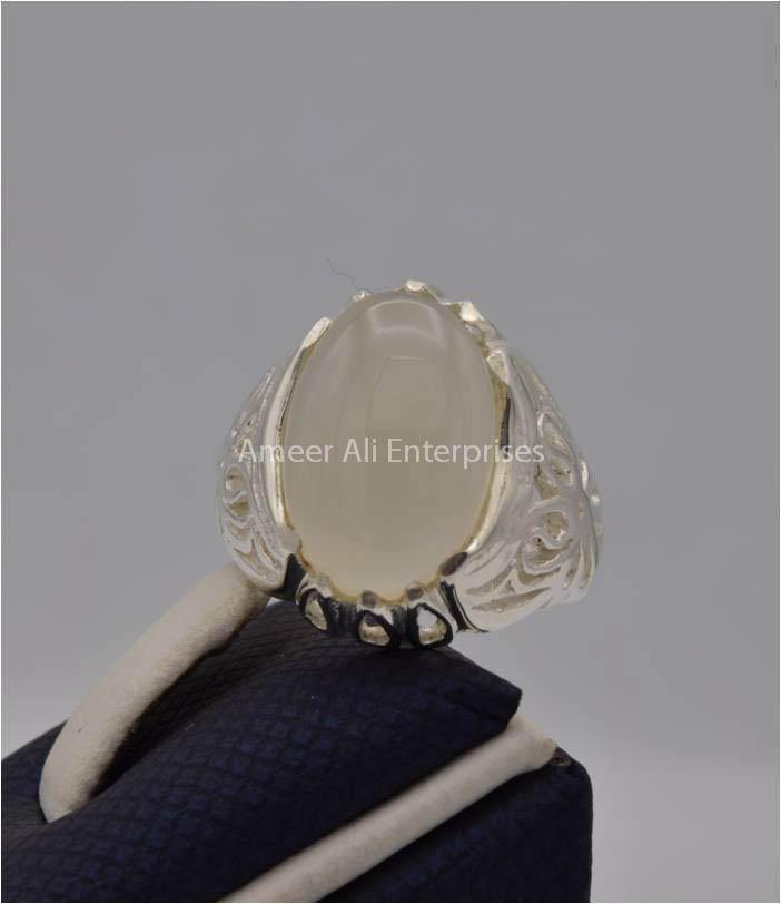 AAE 2222 Chandi Ring 925, Stone: Dur e Najaf - AmeerAliEnterprises